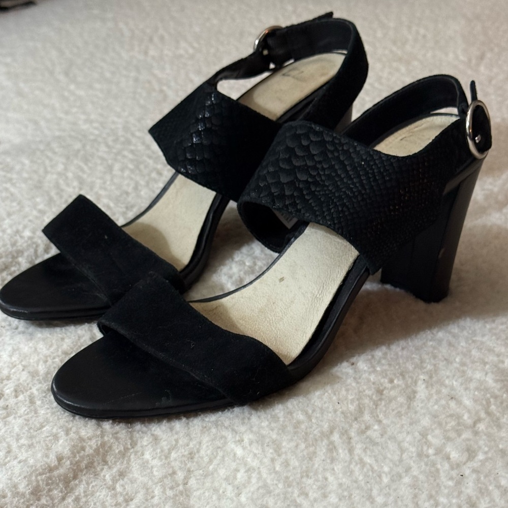 Clarks Elegant Black Suede Women's Heeled Sandals